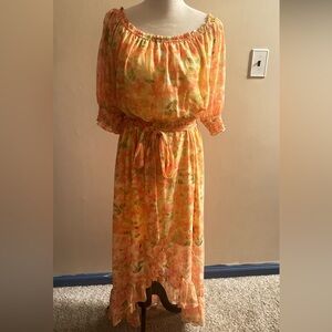 Bar III Orange Floral Long Sleeve Dress